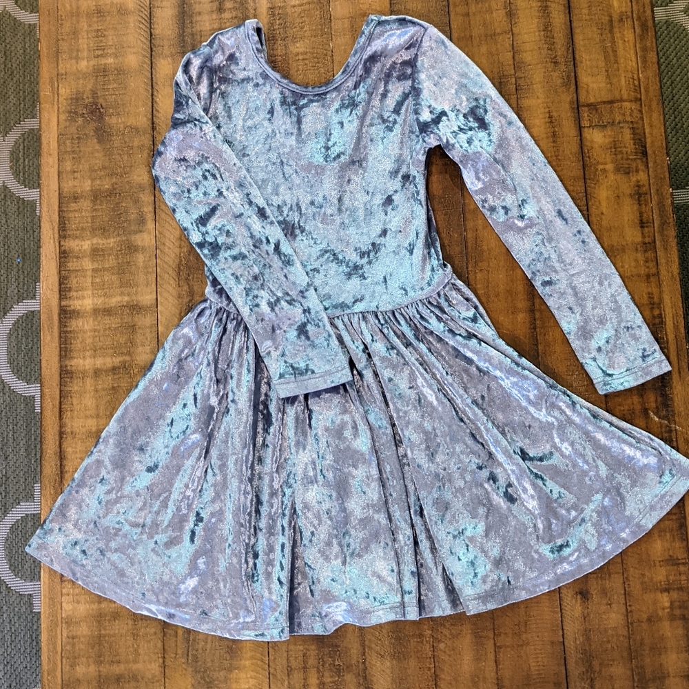 Pixie Lane Velour Long Sleeve Skater Dress in Silver size 5